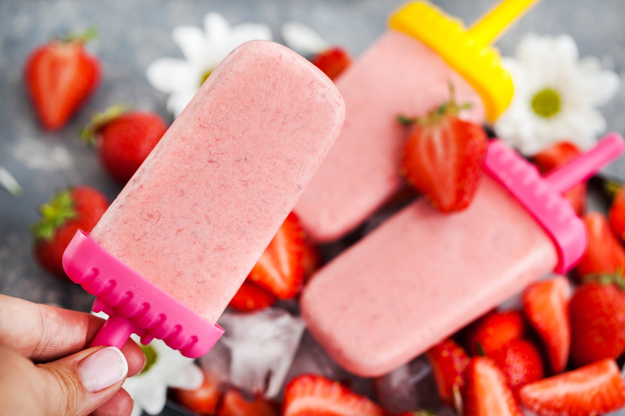 Delicious strawberry popsicles ice cream